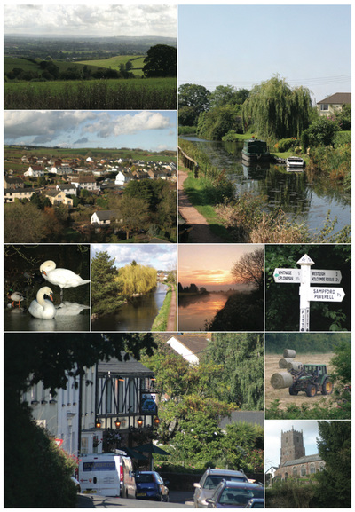 A postcard showing various views of the village